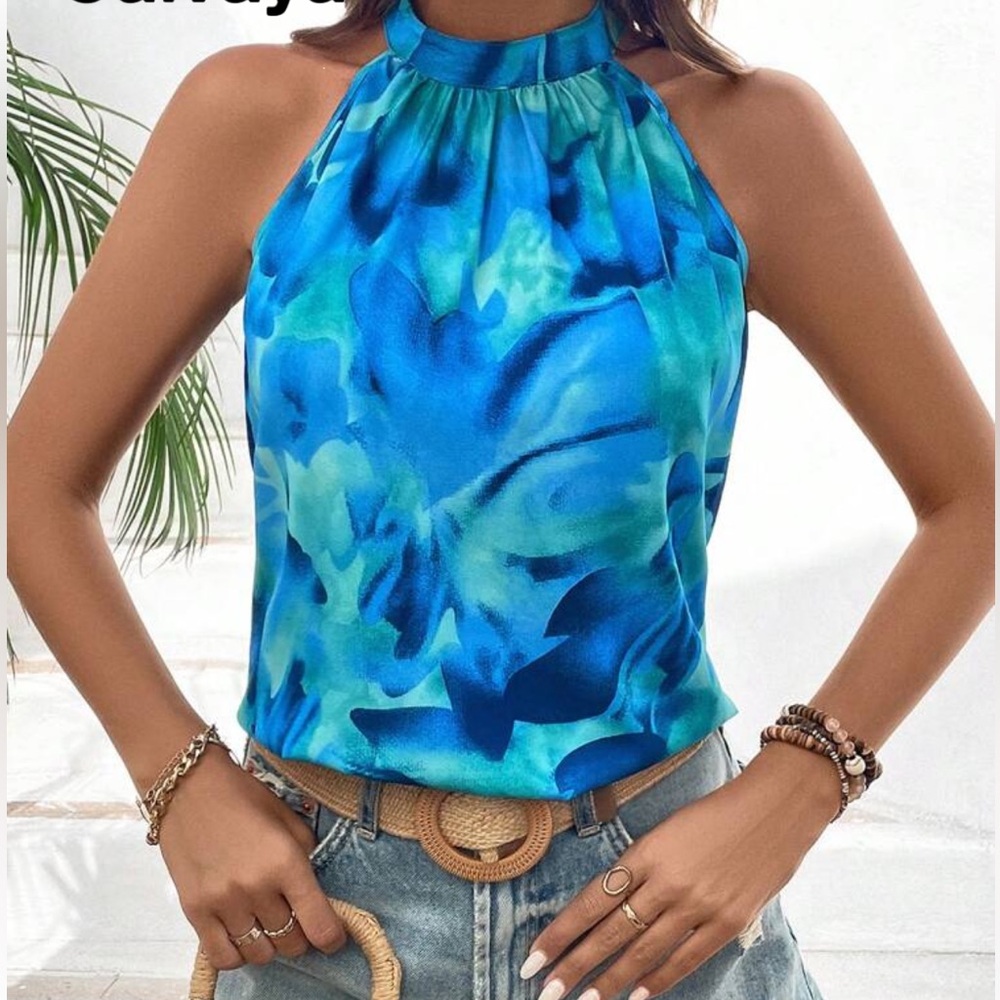 💰5/$20! SHEIN Light Blue green halter top blouse sz large